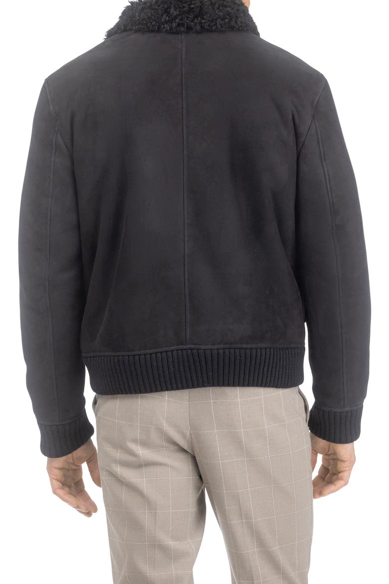 Men's Genuine Shearling Bomber Jacket, Suede Finish, Alternate, color, Black