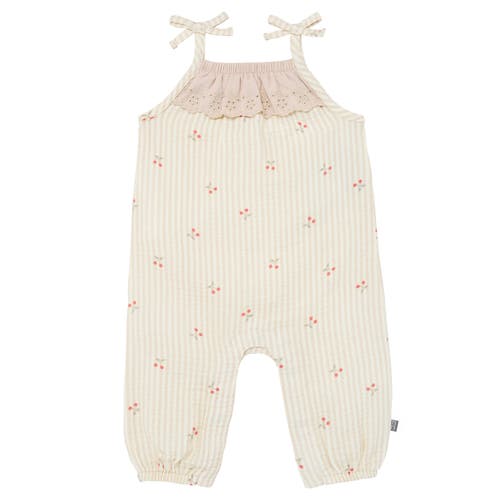 Modern Moments™ By Gerber Sleeveless Ruffle Romper In Beige Cherry Stripe