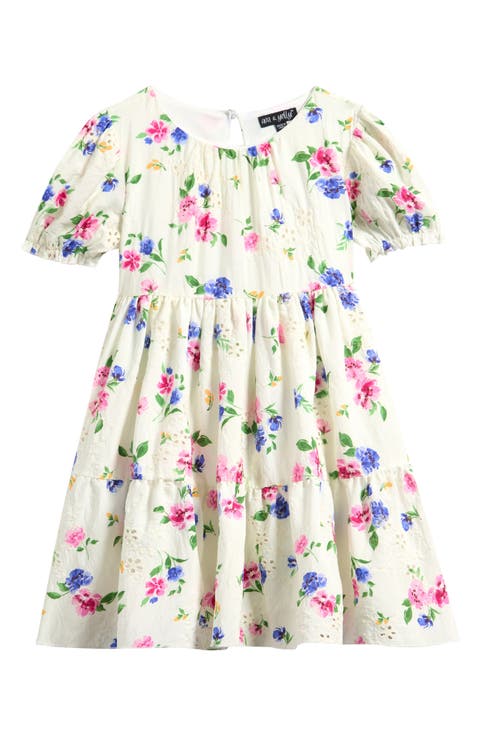Kids' Puff Sleeve Burnout Chiffon Tiered Party Dress (Toddler & Little Kid)