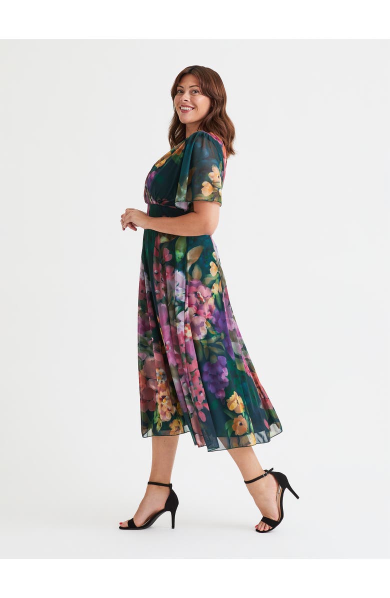 Scarlett & Jo Victoria Floral Angel Sleeve Midi Dress, Alternate, color, Green Multi