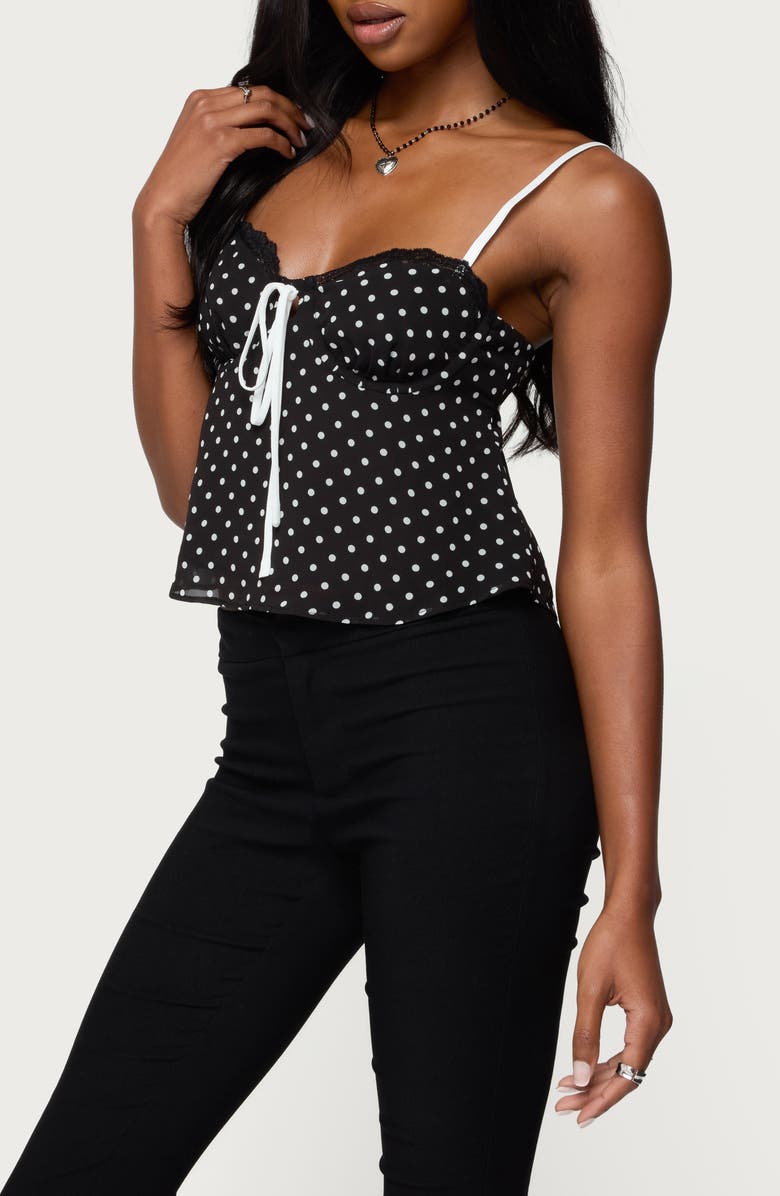 EDIKTED Contrast Dot Camisole, Alternate, color, Black-And-White
