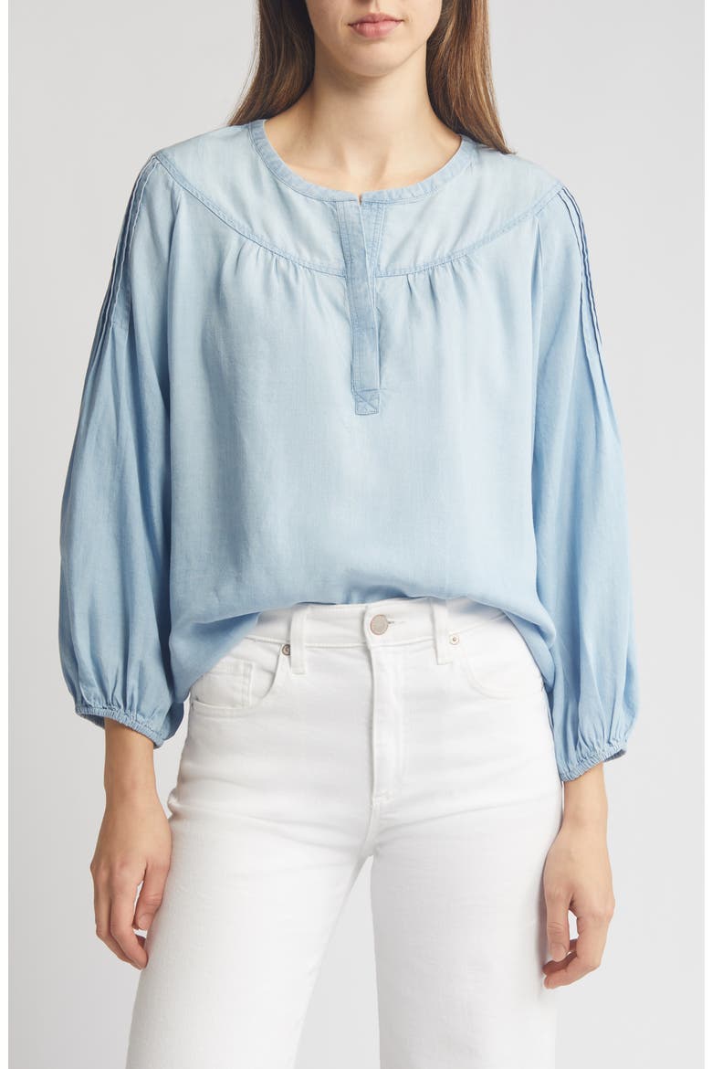 Pintuck Sleeve Chambray Top, Main, color, ICE WASH