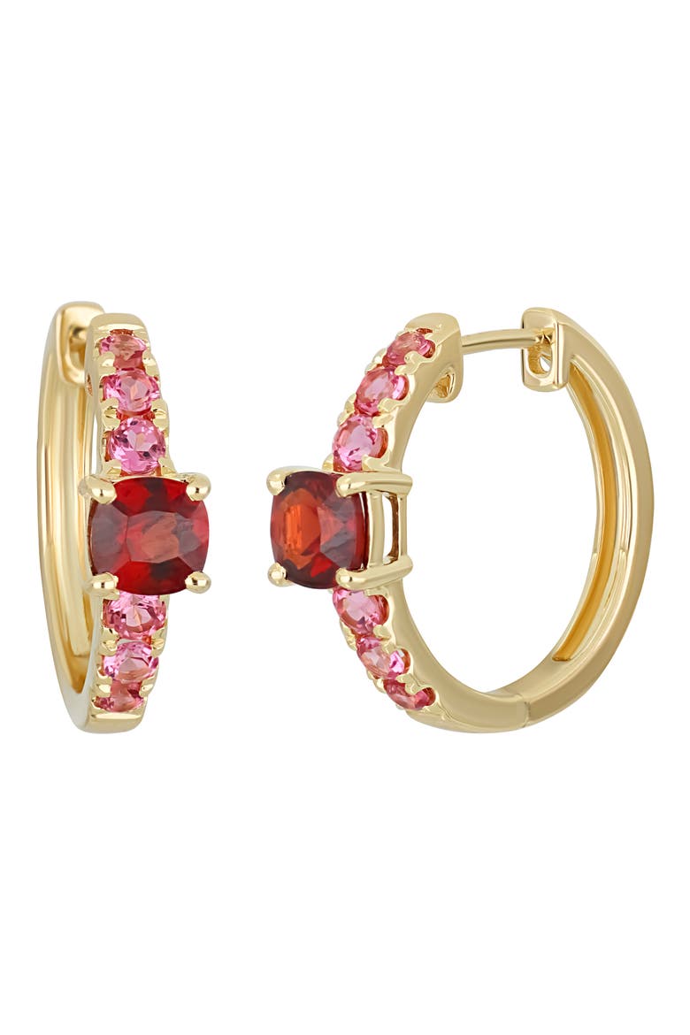 Color Jewel Embellished 14K Gold Hoop Earrings, Main, color, 14K YELLOW GOLD RED PINK