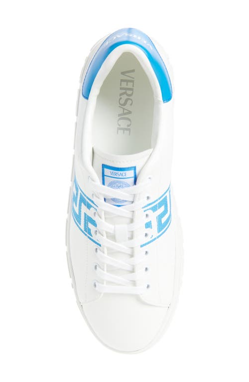 Versace Barocco Greca Jacquard Low Top Sneaker In White Ocean Blue