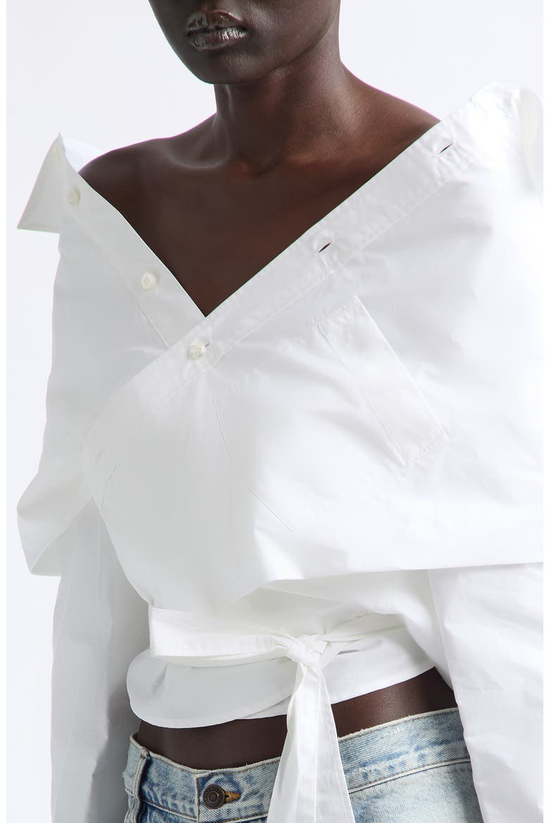 Off the Shoulder Cotton Poplin Wrap Shirt, Alternate, color, 9000 WHITE