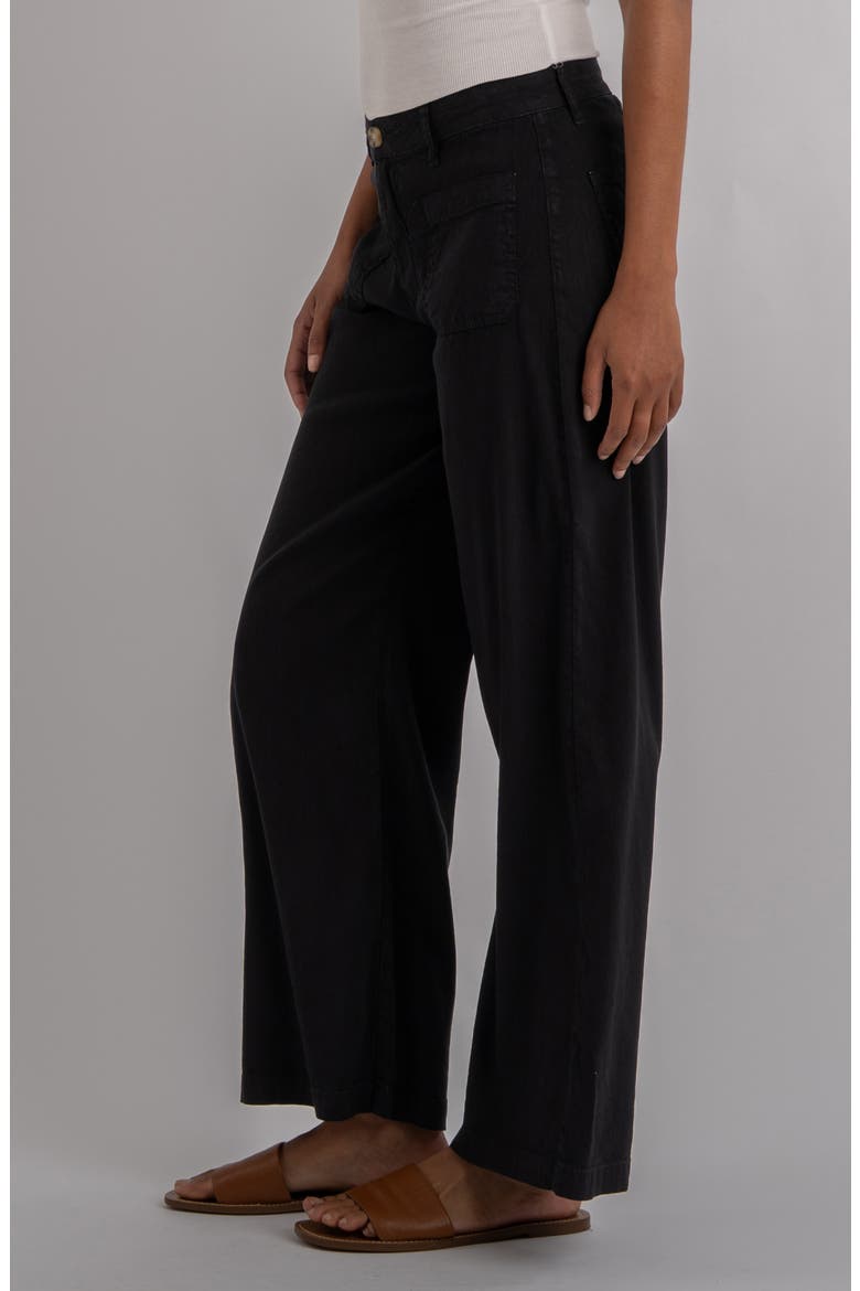 Meg Patch Pocket High Waist Wide Leg Linen Blend Pants, Alternate, color, BLACK