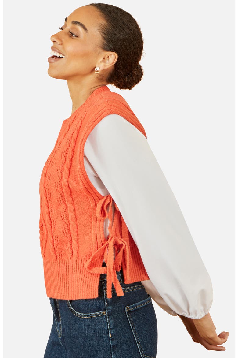 Floral Cable Knit Side Tie Pullover, Alternate, color, Orange