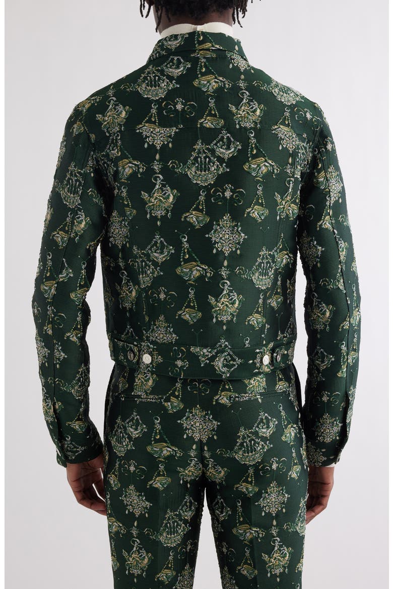 Jacquard Skinny Fit Trucker Jacket, Alternate, color, DARK GREEN
