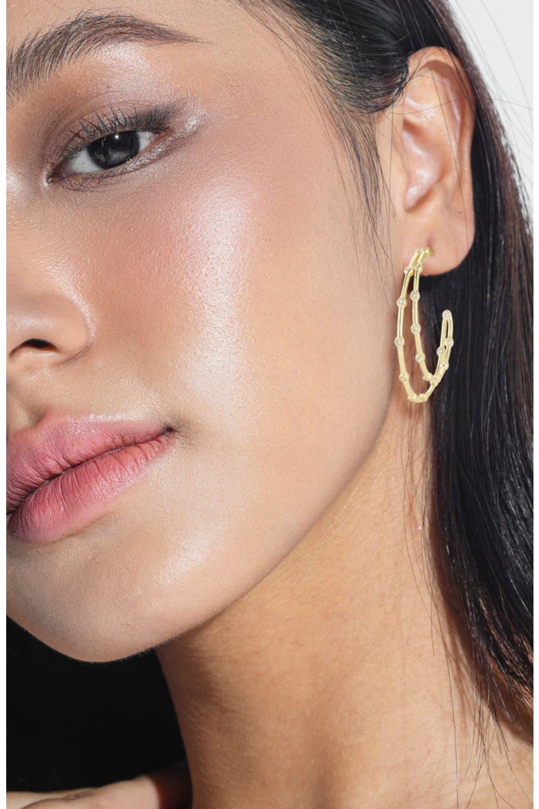 Cubic Zirconia Double Hoop Earrings, Alternate, color, GOLD