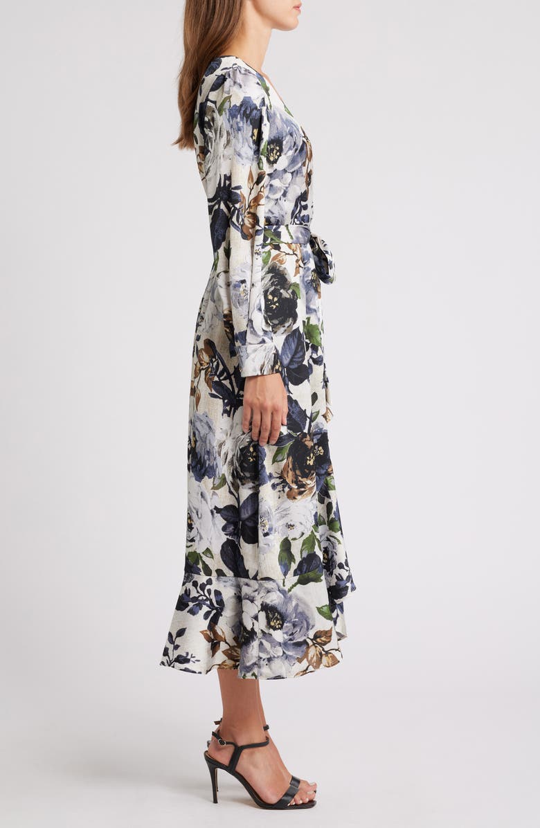 Tahari ASL Floral Satin Midi Dress, Alternate, color,