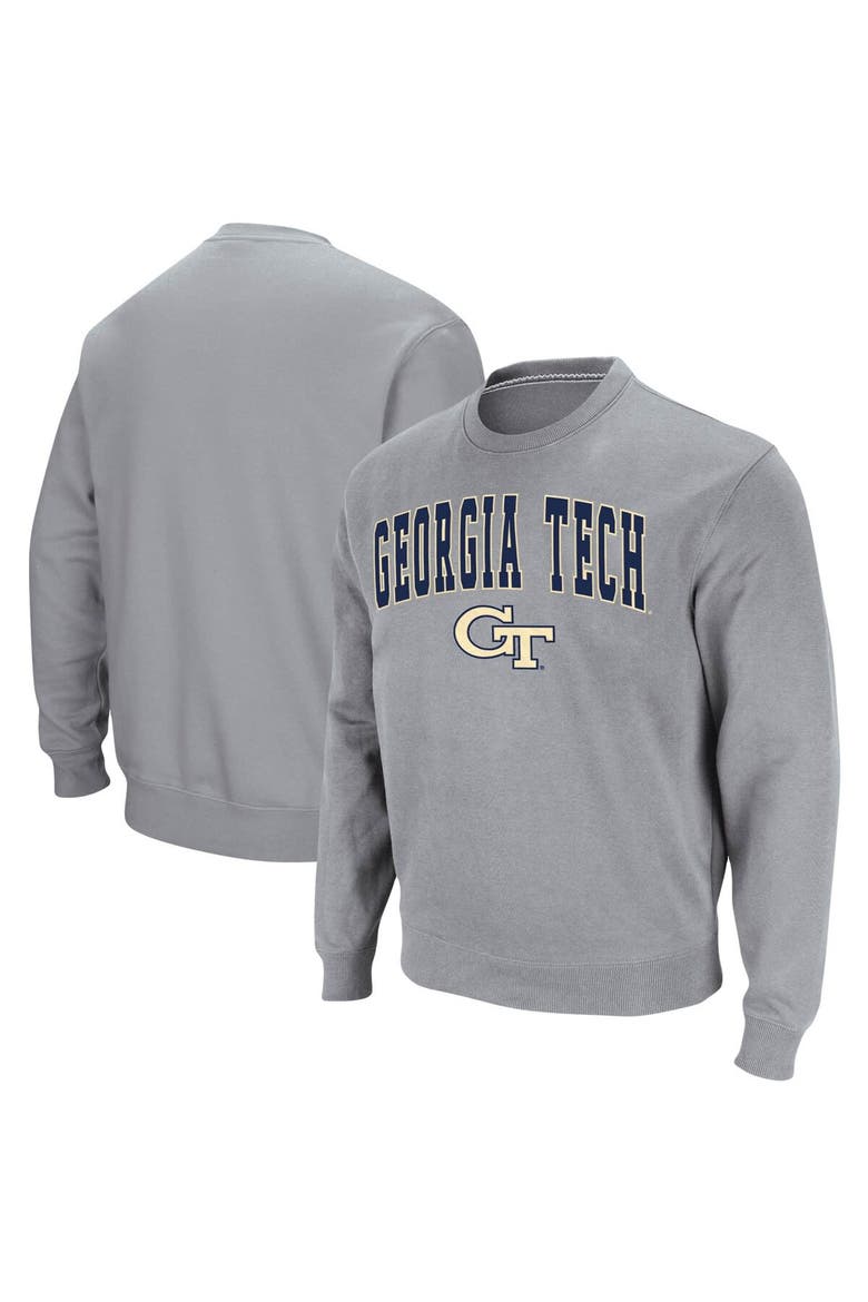 Men's Colosseum Heathered Gray Georgia Tech Yellow Jackets Arch & Logo Tackle Twill Pullover Sweatshirt, Main, color, Heather Gray