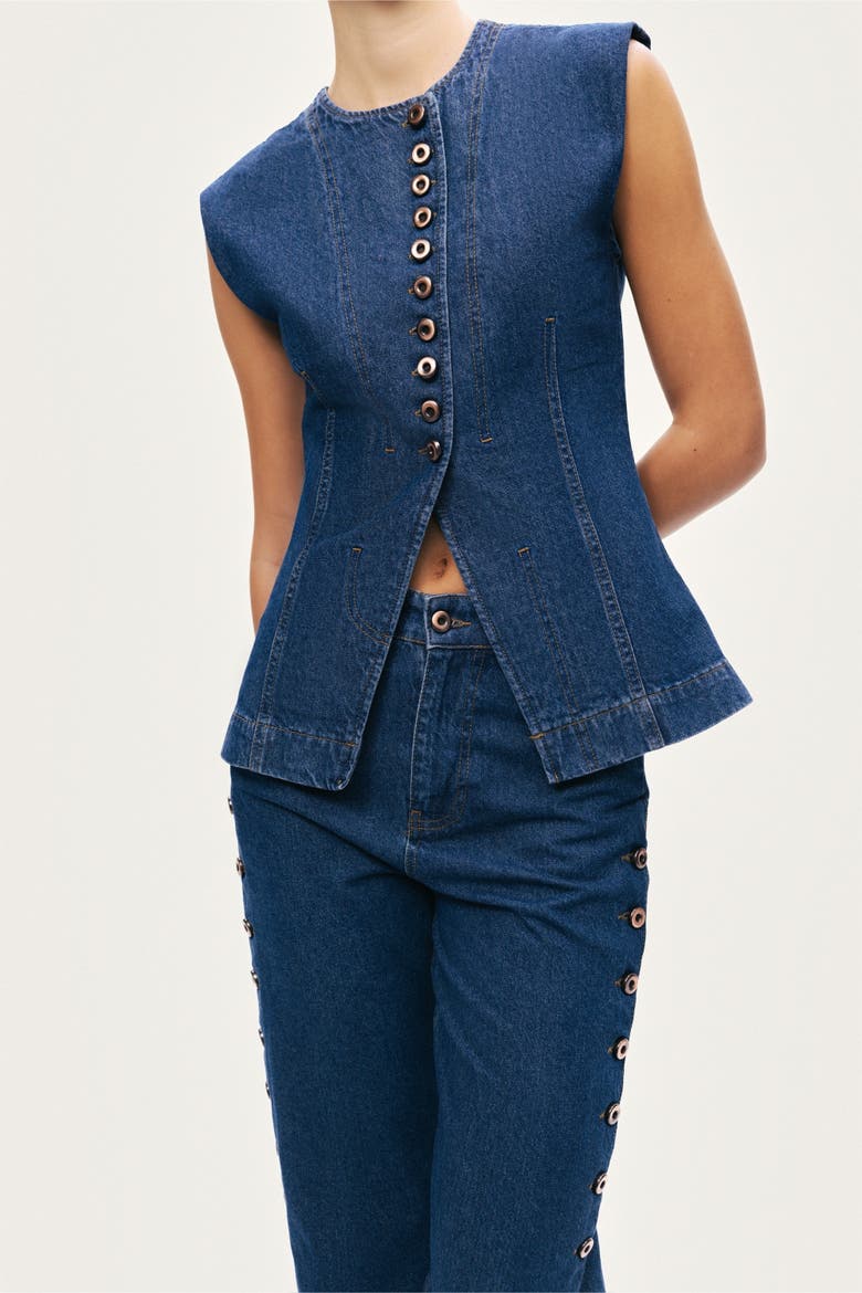 Button-Front Denim Vest, Alternate, color, Navy Blue
