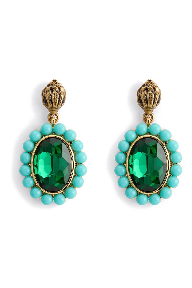 Eagle Crystal Drop Earrings, Main, color, GREEN