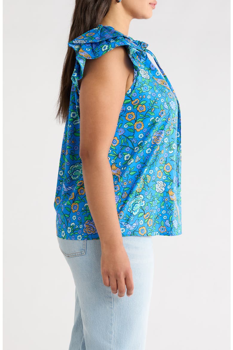 Floral Ruffle Cap Sleeve Top, Alternate, color, BLUE-GREENS