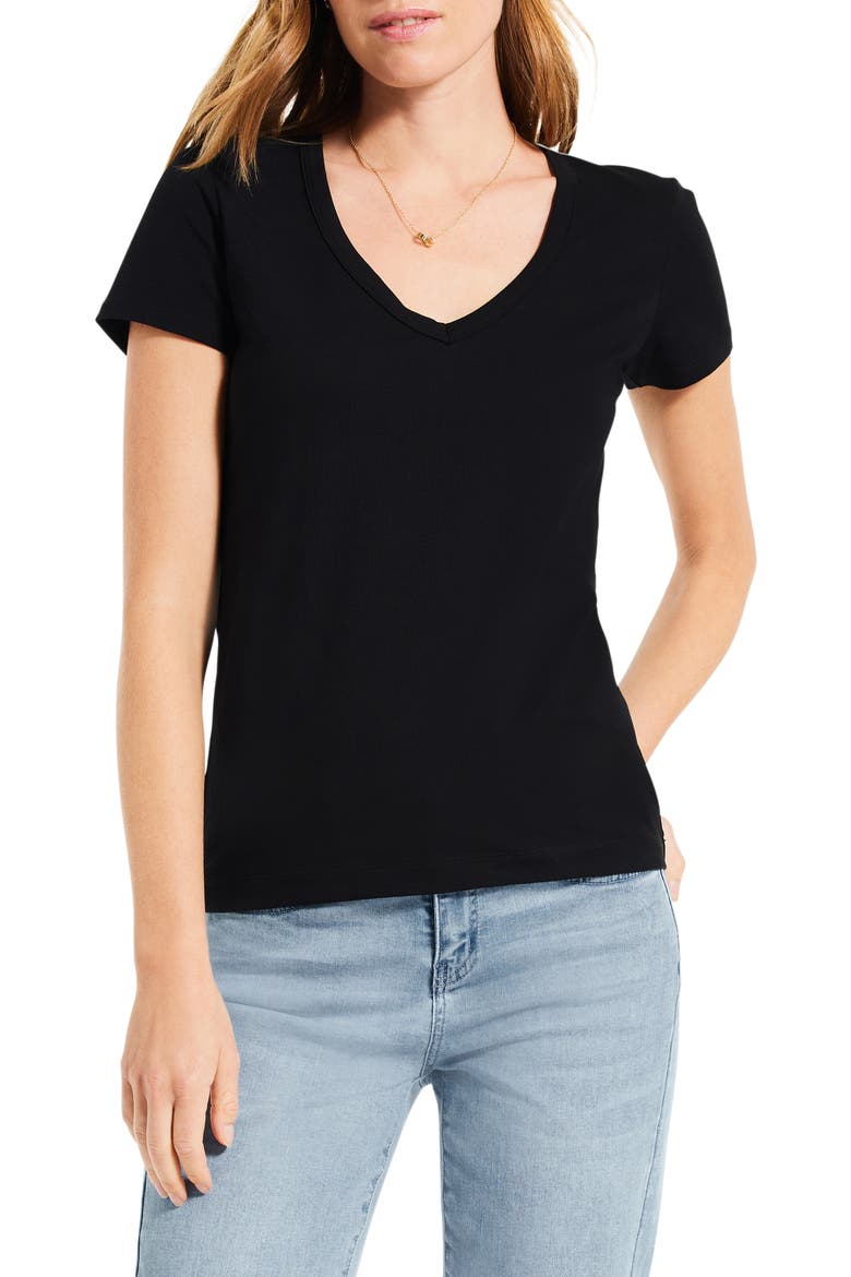Perfect V-Neck Cotton Blend T-Shirt, Main, color, BLACK ONYX