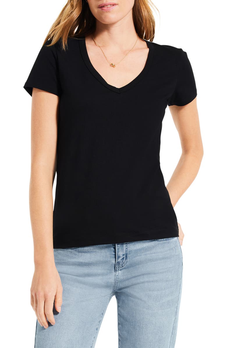 NIC+ZOE Perfect V-Neck Cotton Blend T-Shirt, Main, color, Black Onyx
