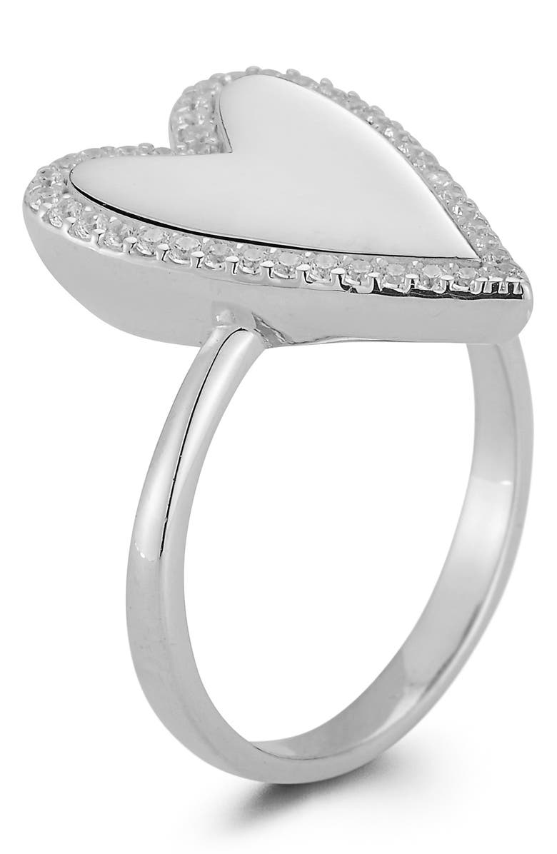 GLAZE JEWELRY Rhodium Plated Sterling Silver Pavé CZ Heart Ring - Size 7, Alternate, color, 