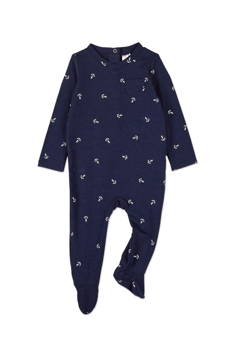 MiniMoi Seas The Day Rayon Blend Footie, Main, color, Navy