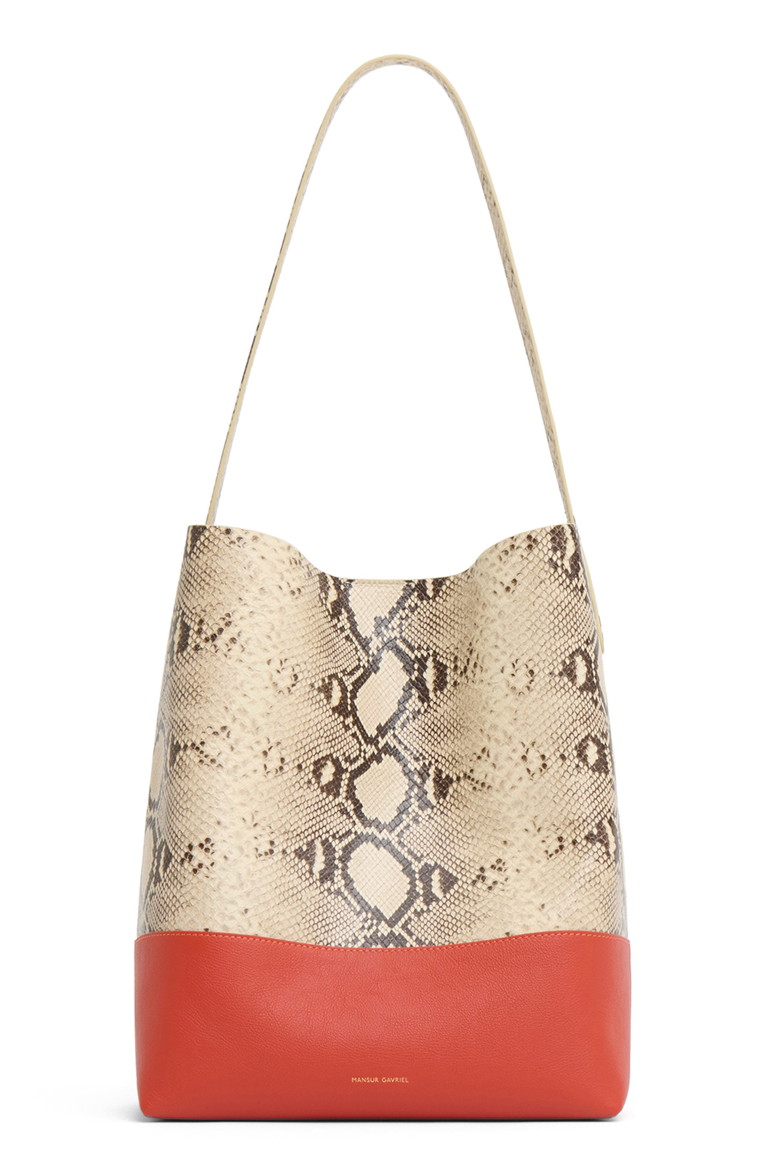 Mansur Gavriel Everyday Cabas Snakeskin Embossed Leather Tote, Main, color, Roccia/ Pomodoro