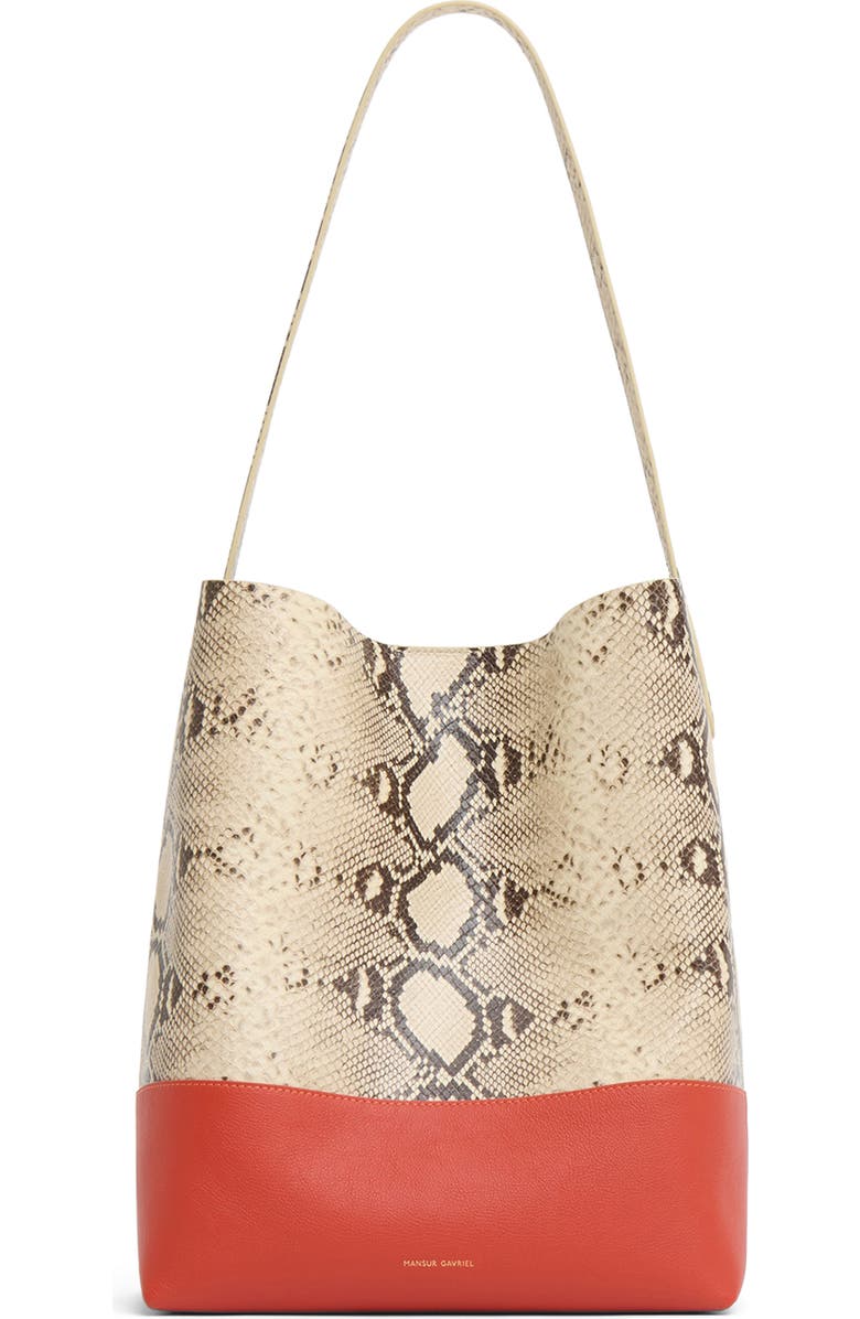 Mansur Gavriel Everyday Cabas Snakeskin Embossed Leather Tote, Main, color, Roccia/ Pomodoro
