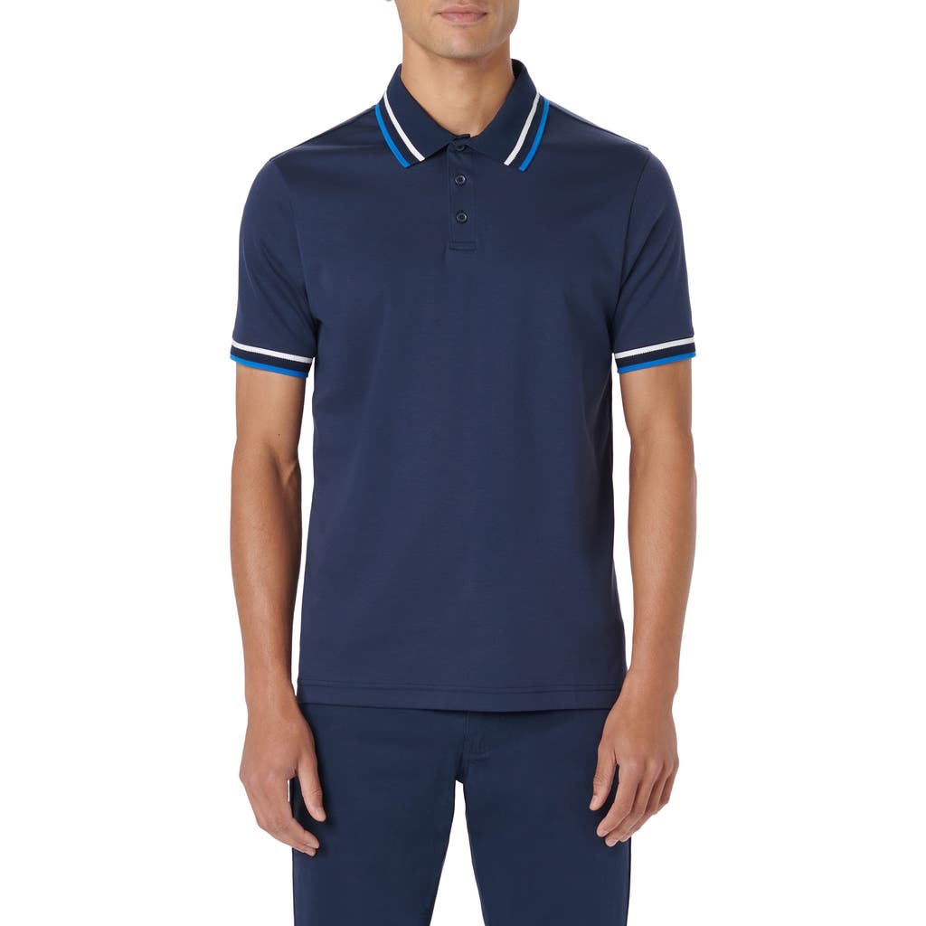 Bugatchi Tipped Short Sleeve Cotton Polo In Blue