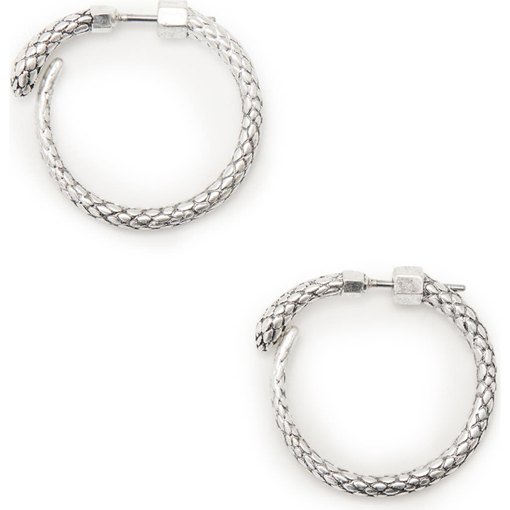 Shop Allsaints Serpentine Front/back Hoop Earrings In Warm Silver