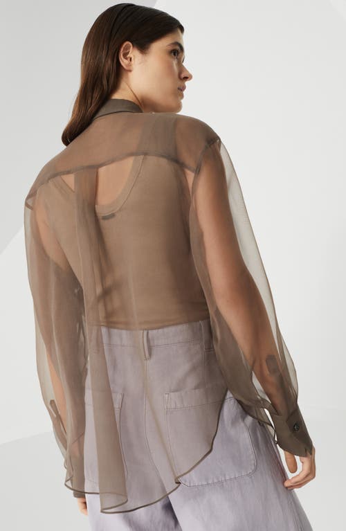 Brunello Cucinelli Laser Cut Crispy Silk Chiffon Blouse In Brown