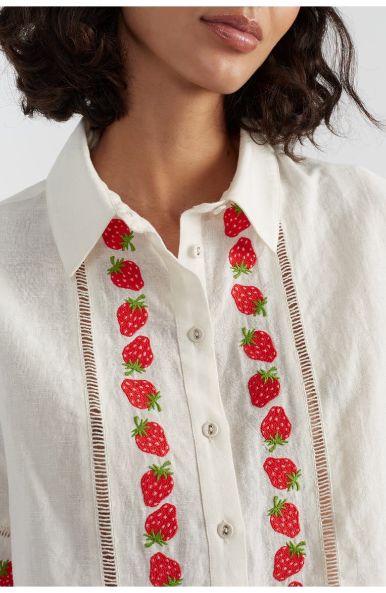 Chinti & Parker Linen-Blend Strawberry Shirt, Alternate, color, Cream