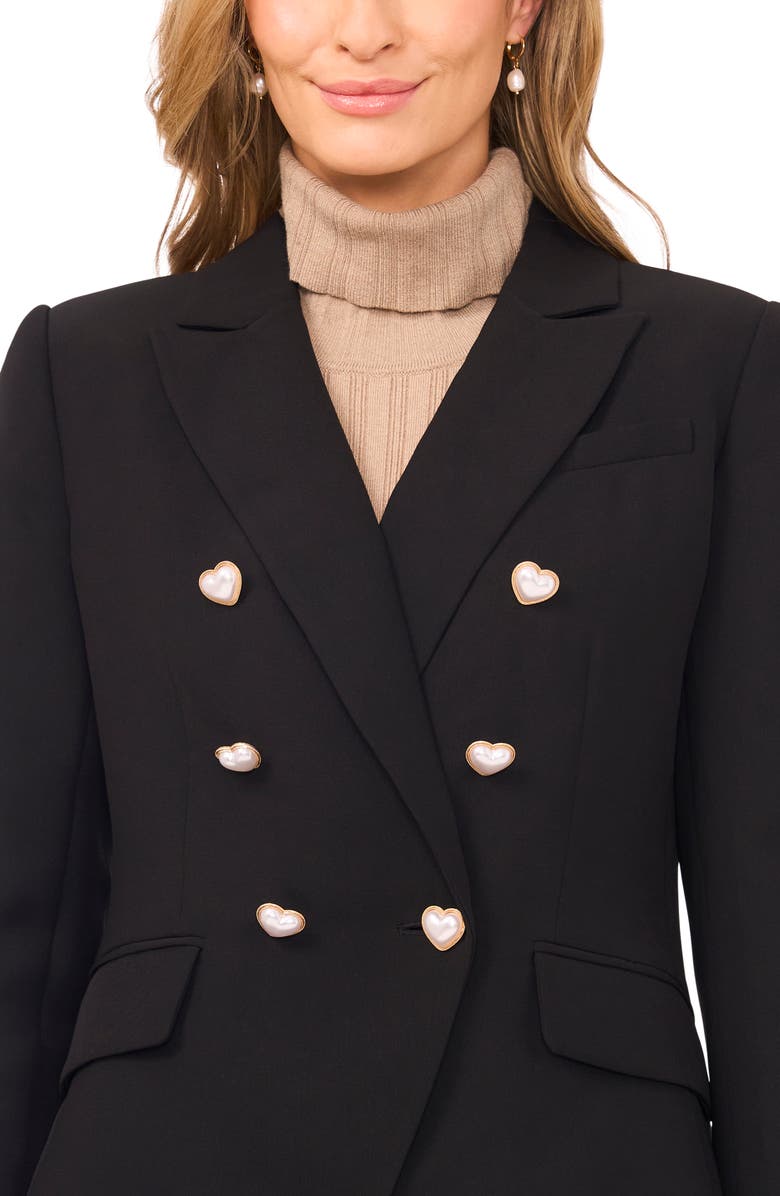 CeCe Heart Button Double Breasted Blazer, Alternate, color, Rich Black