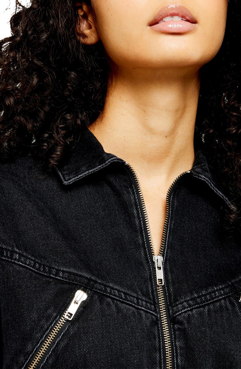 Topshop Cinched Denim Jumpsuit, Alternate, color,