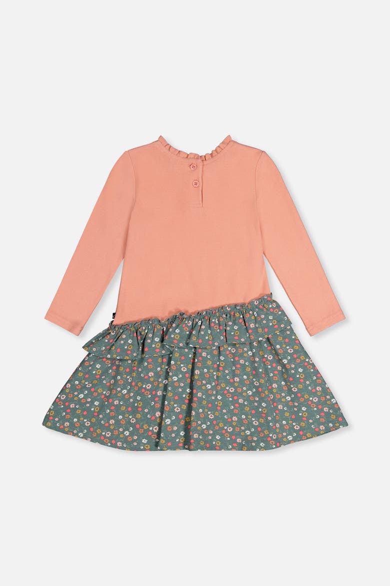 Bi-Material Ribbed Bodice Gathered Skirt Dress, Alternate, color, Pale Pink & Green Floral Print
