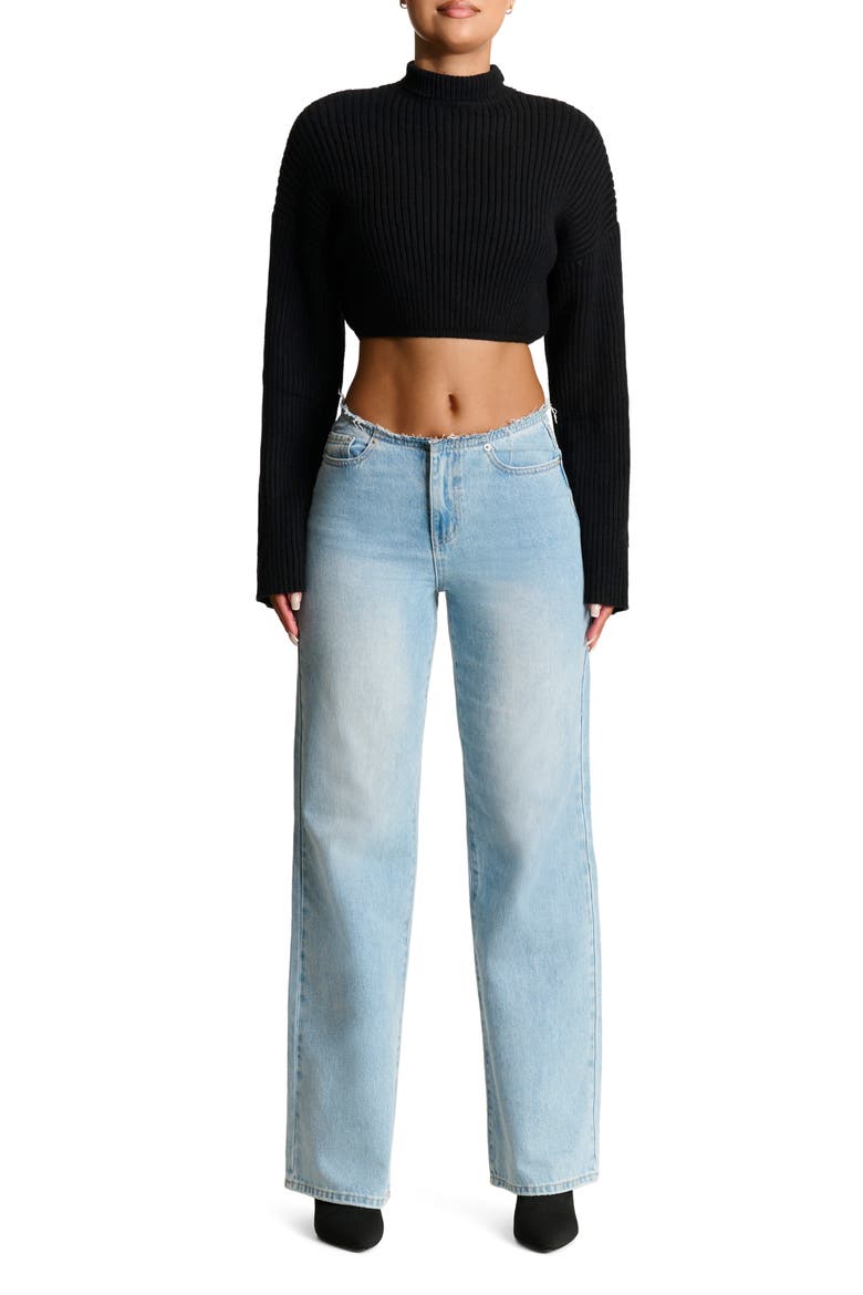 Crop Rib Turtleneck Sweater, Alternate, color, BLACK