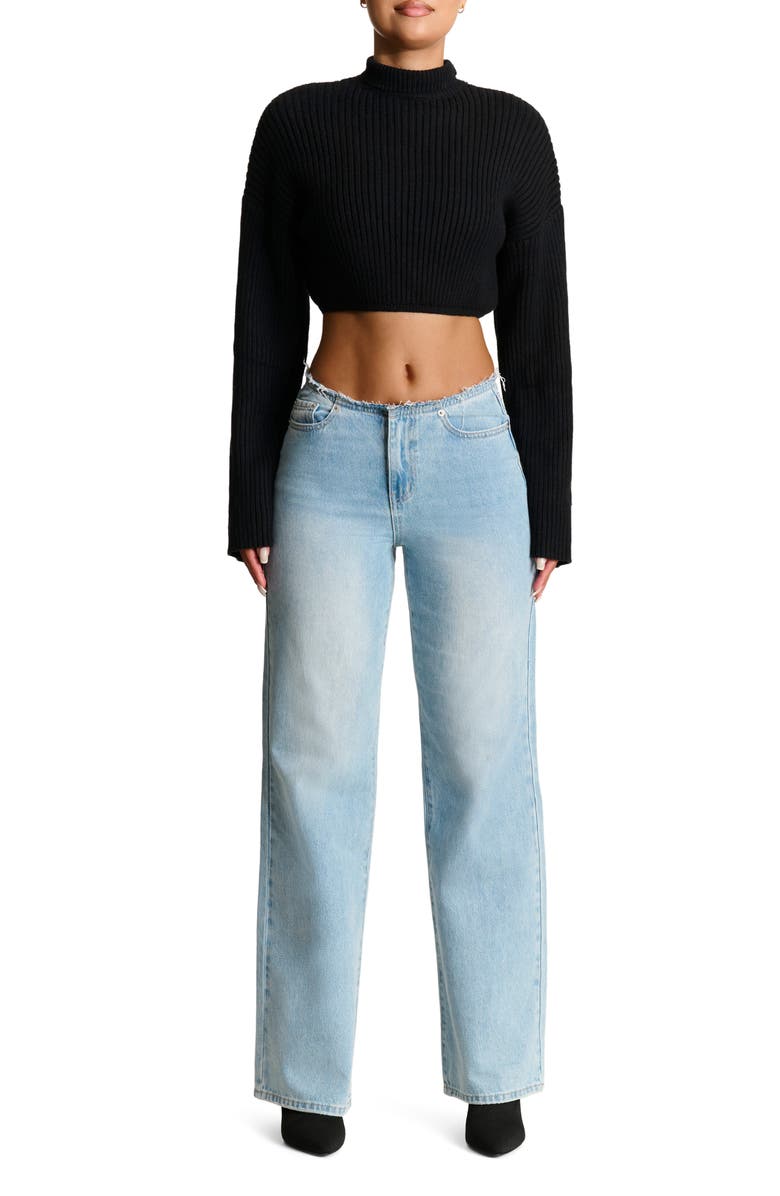 Naked Wardrobe Crop Rib Turtleneck Sweater, Alternate, color, Black