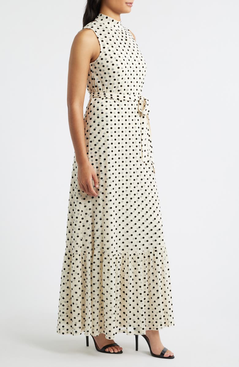 Julia Jordan Polka Dot Sleeveless Gown, Alternate, color, Ivory/ Black