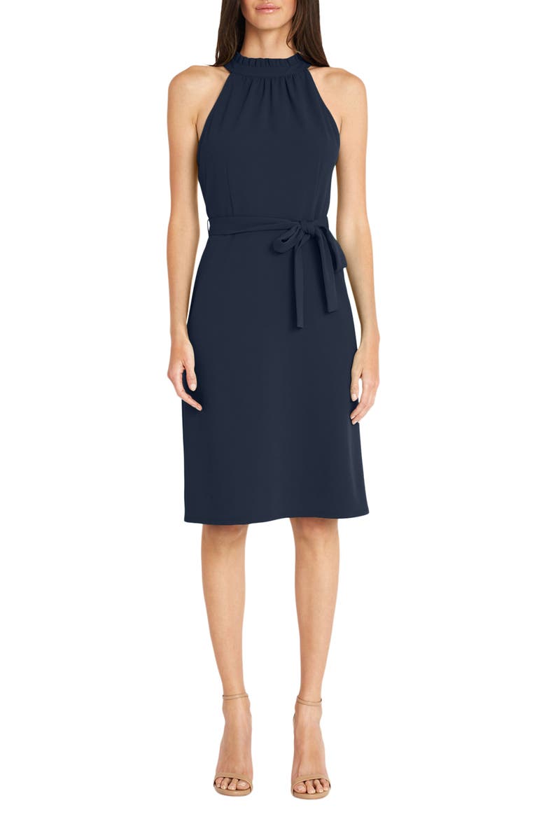 Sleeveless Tie Waist Sheath Dress, Main, color, NAVY