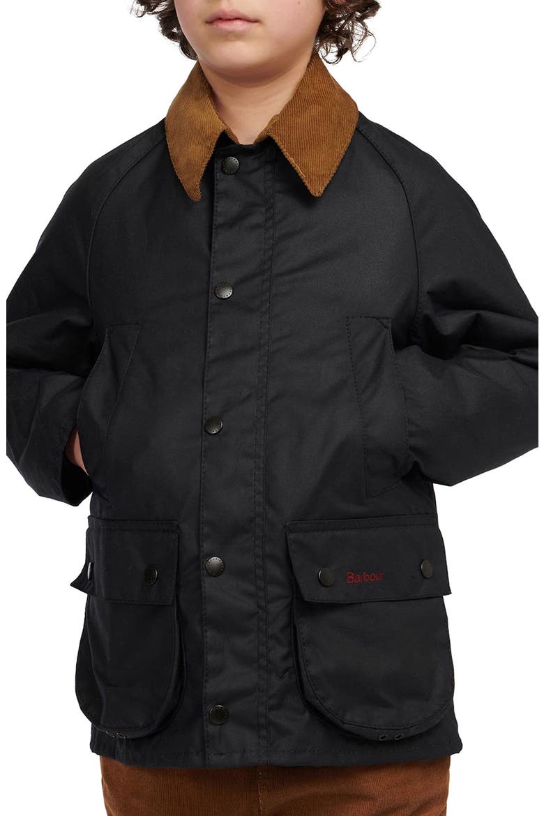Kids' Contrast Corduroy Collar Waxed Cotton Jacket, Alternate, color, NAVY