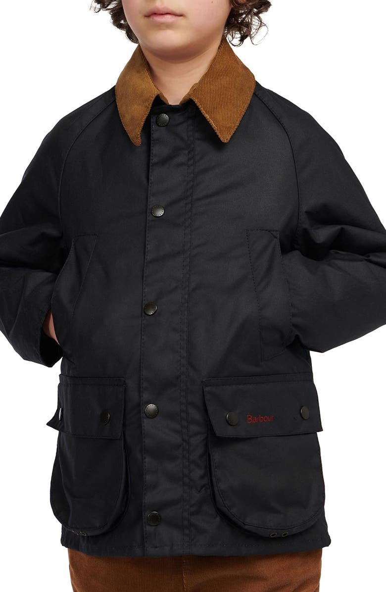 Barbour Kids' Contrast Corduroy Collar Waxed Cotton Jacket, Alternate, color, 