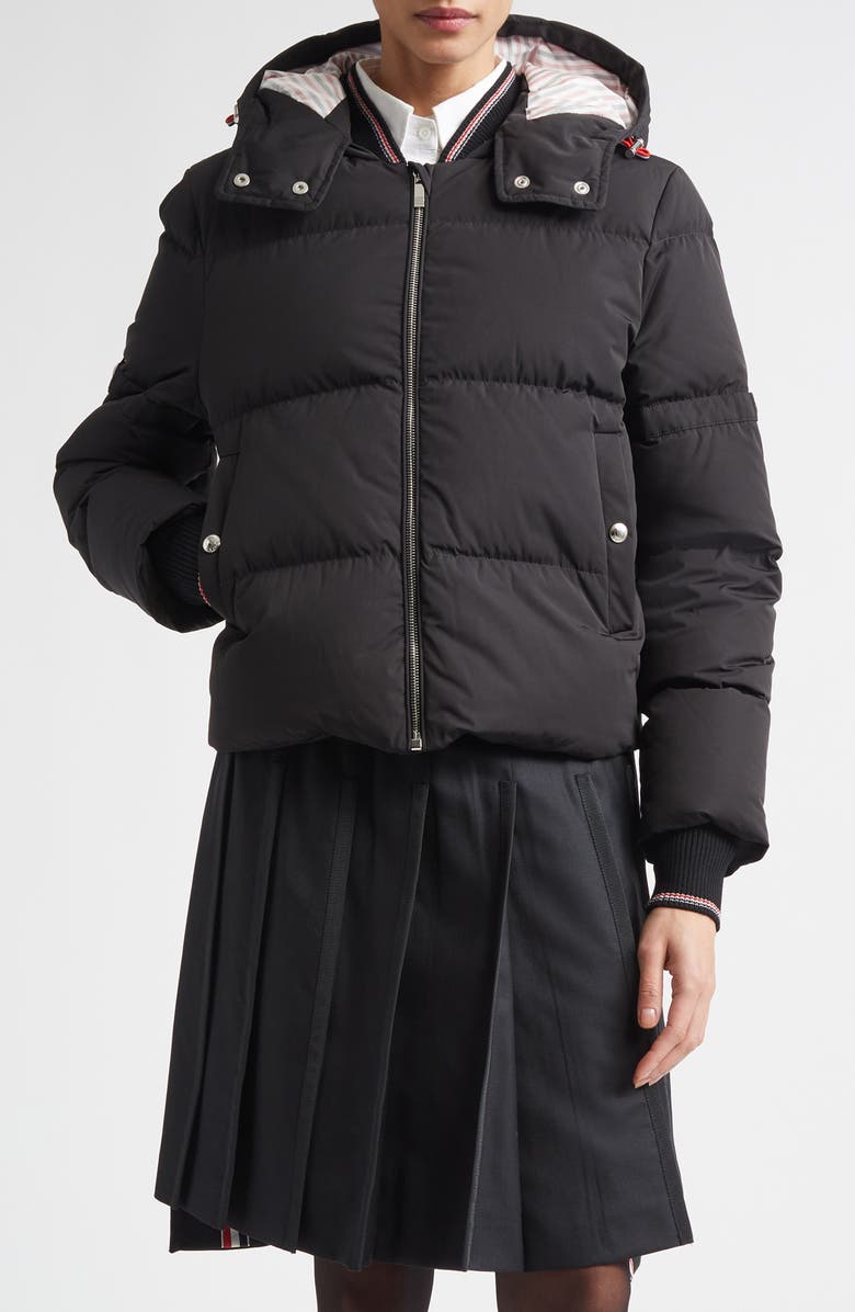 Thom Browne Armband Down Jacket with Removable Hood, Main, color, Black
