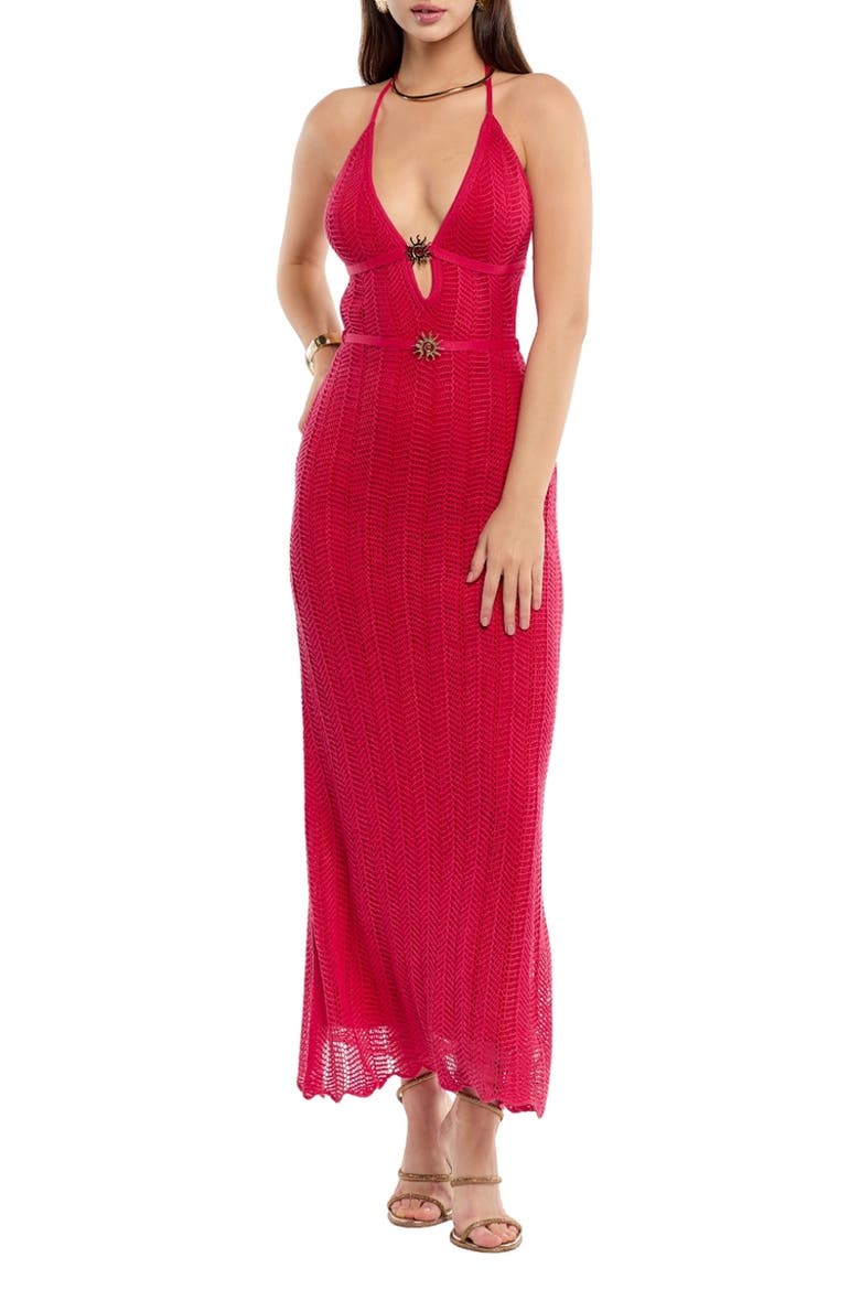 Ariel Crochet Halter Maxi Dress, Main, color, RED