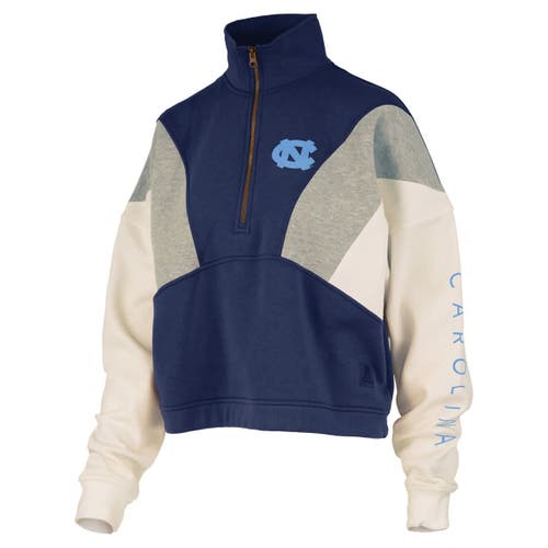 Pressbox Navy North Carolina Tar Heels Ferrara Color Block Quarter-zip Sweatshirt In Blue