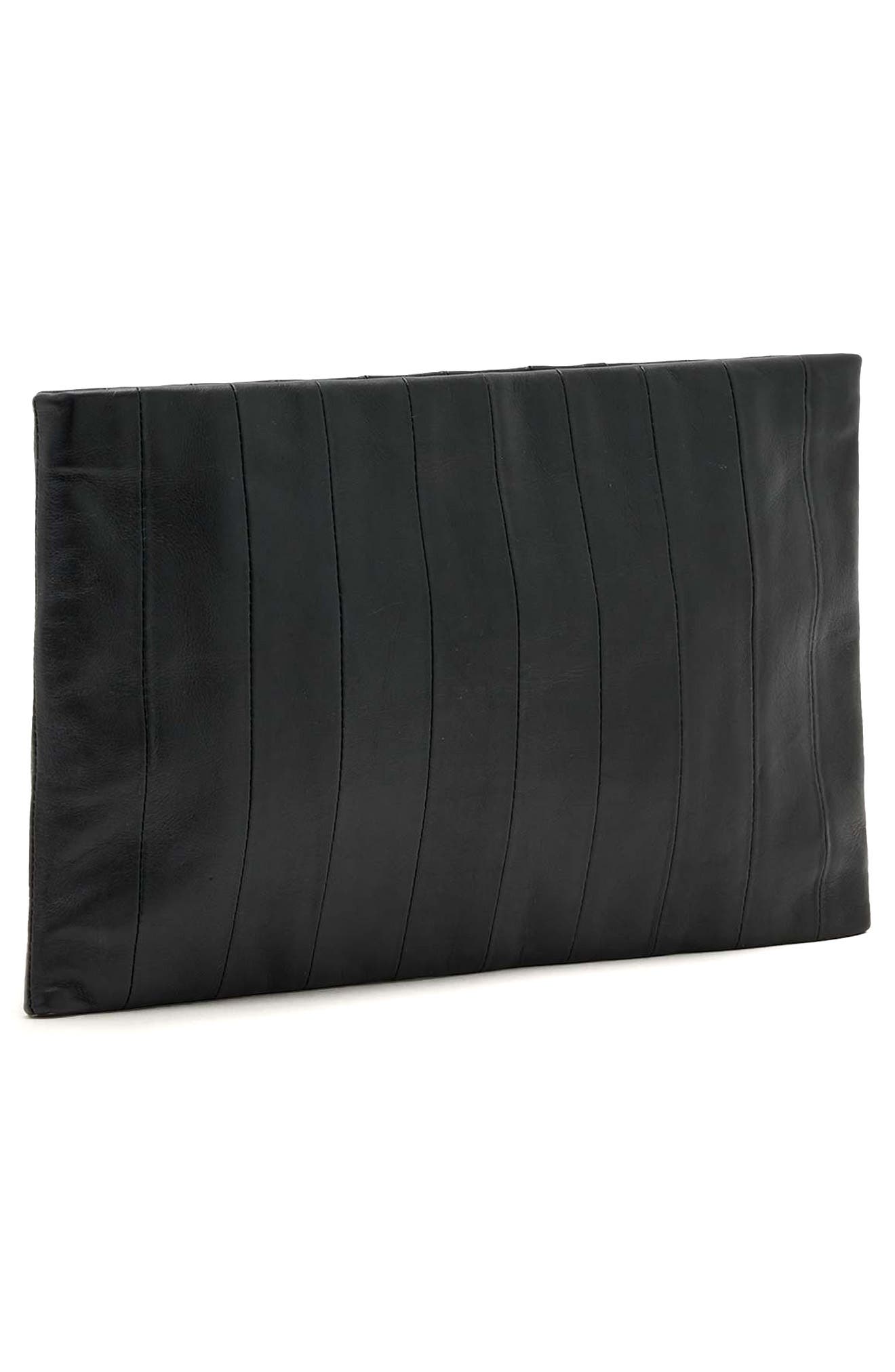 AllSaints Bettina Paneled Leather Clutch, Alternate, color, Black