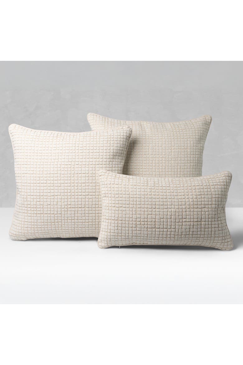Scala Crema Croc-inspired Cut Velvet Chenille Indoor & Outdoor Woven Accent Pillow & Insert, Alternate, color, Crema