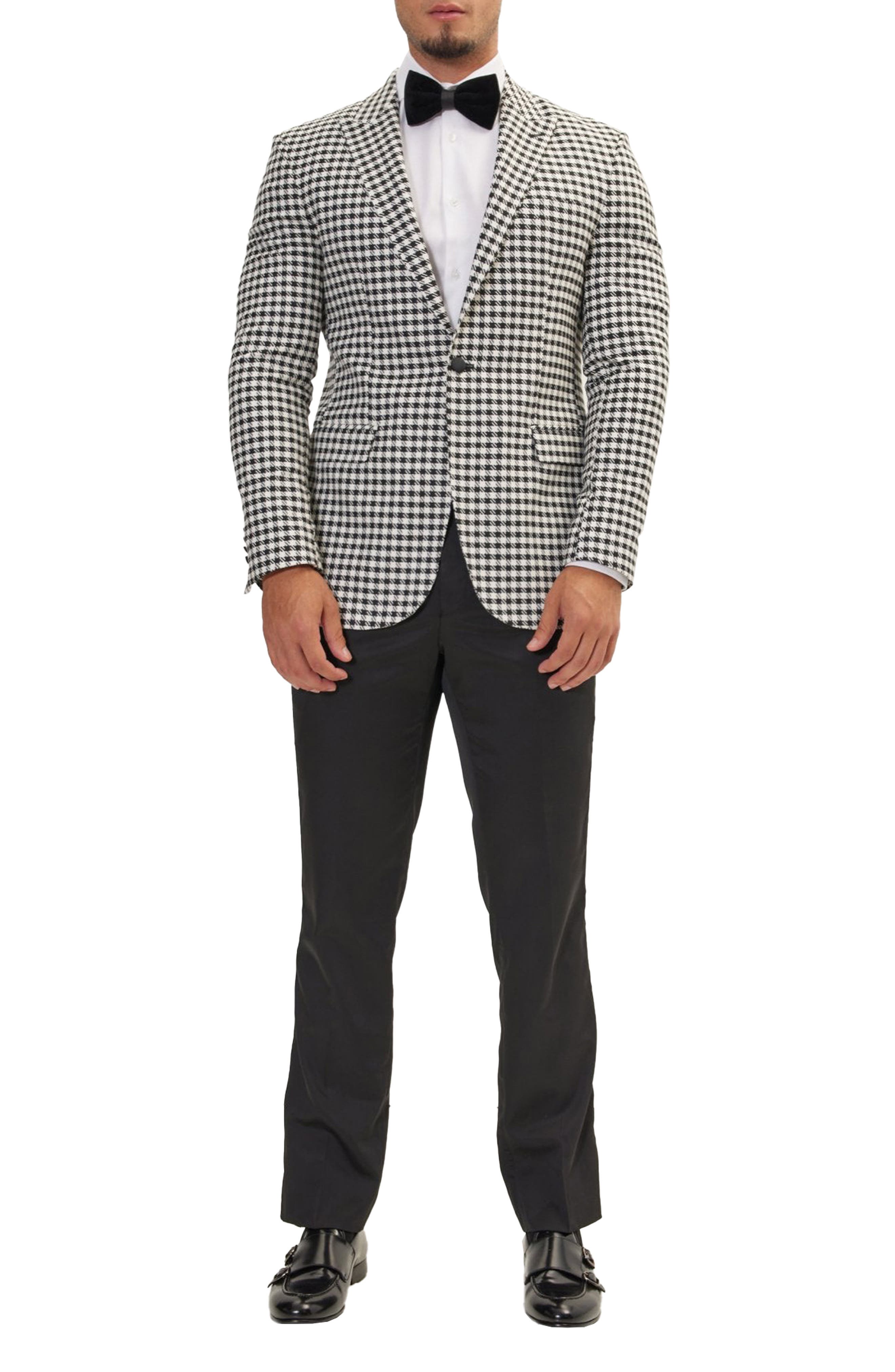 RON TOMSON Trim Fit Check Formal Jacket & Solid Pants Suit