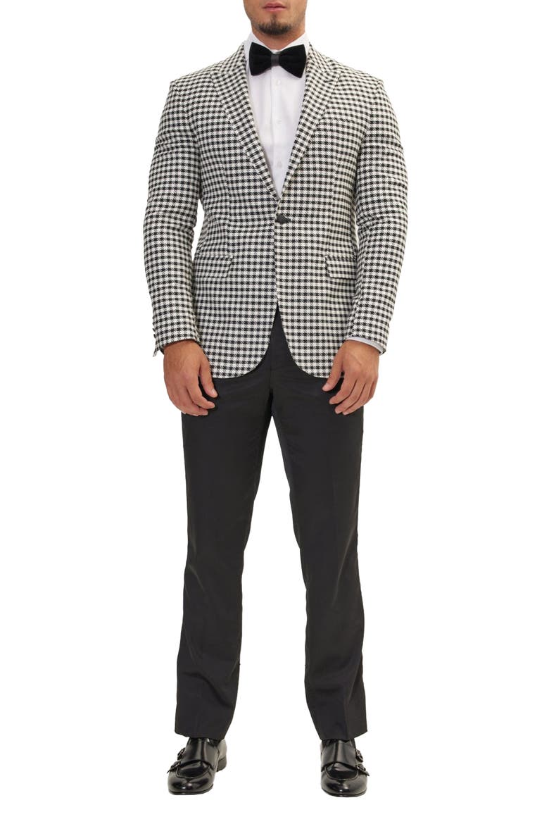 Trim Fit Check Formal Jacket & Solid Pants Suit, Main, color, BLACK WHITE