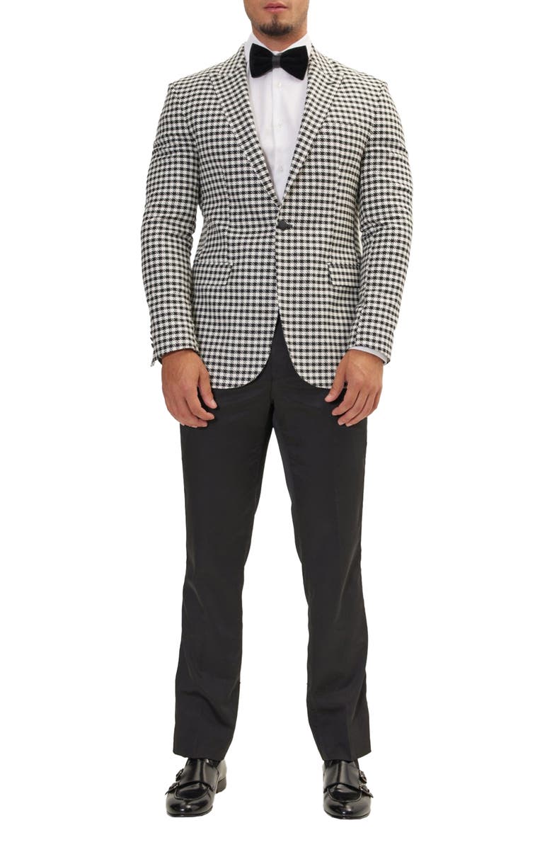 RON TOMSON Trim Fit Check Formal Jacket & Solid Pants Suit, Main, color, Black White