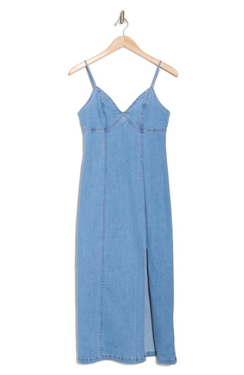 Habitual Empire Waist Cotton Blend Chambray Maxi Dress In Blue
