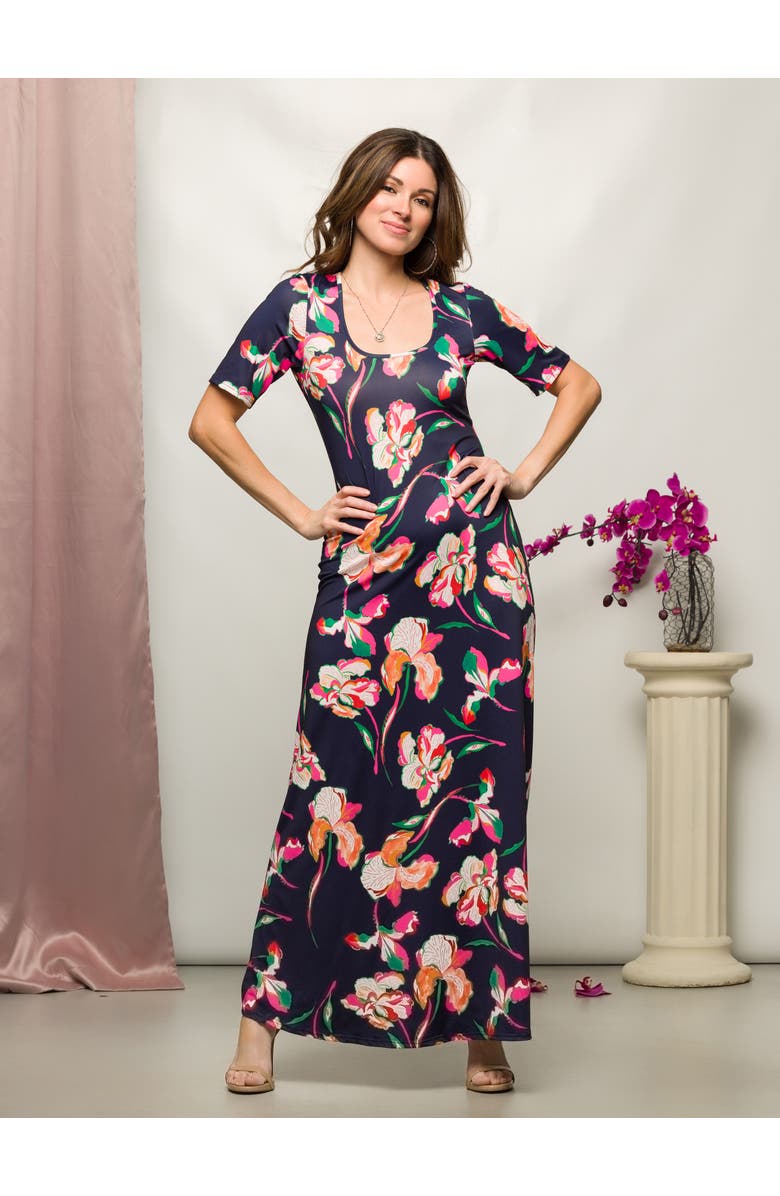 24seven Comfort Apparel V-Neck Sleeveless Maxi Dress with Belt, Alternate, color, Pink Multi