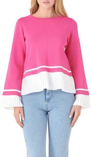 English Factory Mixed Media Pleat Sweater