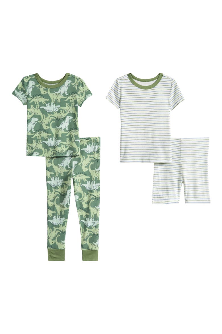 Kids' Dino 4-Piece Pajamas Set, Main, color, GREEN