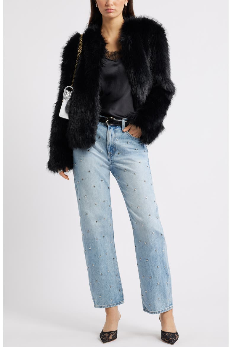 Faux Fur Jacket, Alternate, color, BLACK
